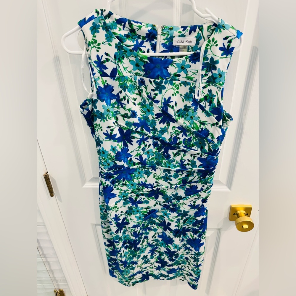 Calvin Klein Green and Blue Floral Midi Dress